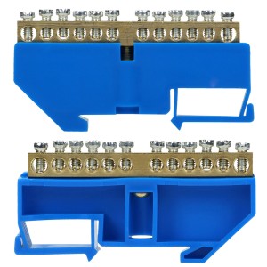 Listwa zaciskowa PE, na szynę TH35, 12 przewodów, niebieska