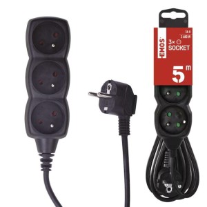 Przedłużacz 3 gniazda 5m 3x1,5mm czarny