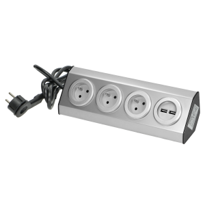 Gniazdo meblowe na rzepy 2x USB 3x2P+Z INOX z przewodem 1,5m