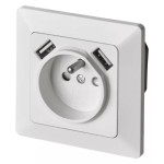 Gniazdo z uziemieniem 2x USB białe IP20