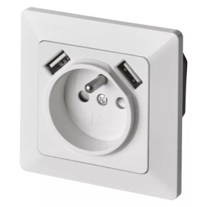 Gniazdo z uziemieniem 2x USB białe IP20