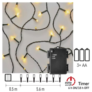 Lampki choinkowe na baterie 80 LED 5,6m 3x AA ciepła biel IP44