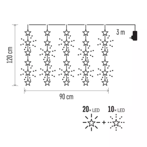 Kurtyna migające gwiazdki 30 LED 120x90cm IP44 WW, timer