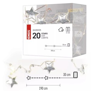 Lampki choinkowe gwiazdki 20 LED ciepła biel 1,9m