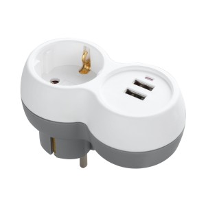 Rozgałęźnik 2P+Z (Schuko) 2xUSB biało-szary