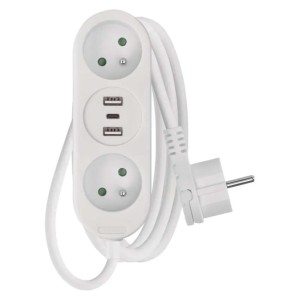 Przedłużacz 2m 2 gniazda + 2× USB A USB C  PVC 1mm2