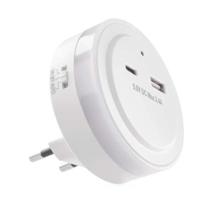 Lampka nocna LED do gniazdka 230V z czujnikiem USB USB-C