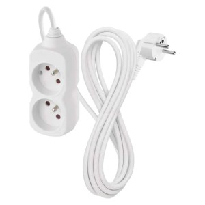 Przedłużacz domowy 3m 2 gniazda biały PVC 1 mm2