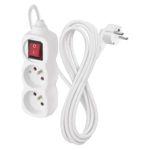 Przedłużacz z włącznikiem 3m 2 gniazda biały PVC 1 mm2