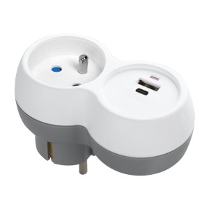 Rozgałęźnik 2P+Z USB USB-C biało-szary
