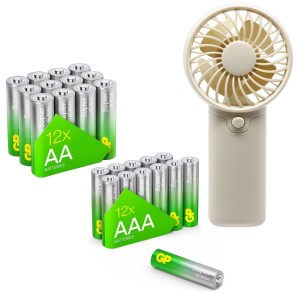 Zestaw baterie GP SUPER + wentylator mini wiatrak AA AAA 